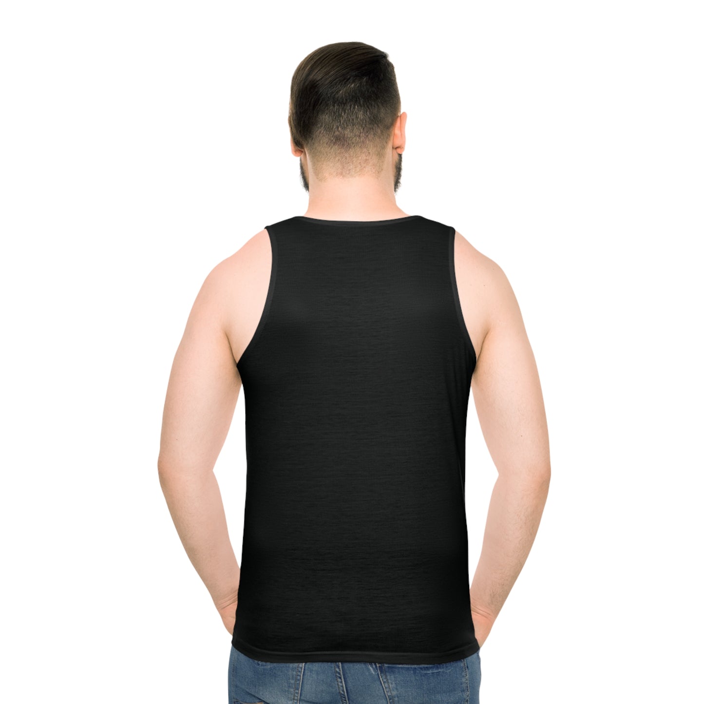 Valkyrie Unisex Black Tank Top (AOP) with Blue Design (USA)