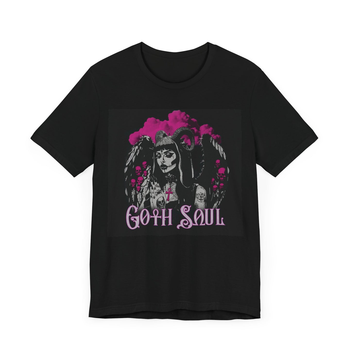 Valkyrie Unisex Black Jersey Short Sleeve Tee with Pink Design (USA)
