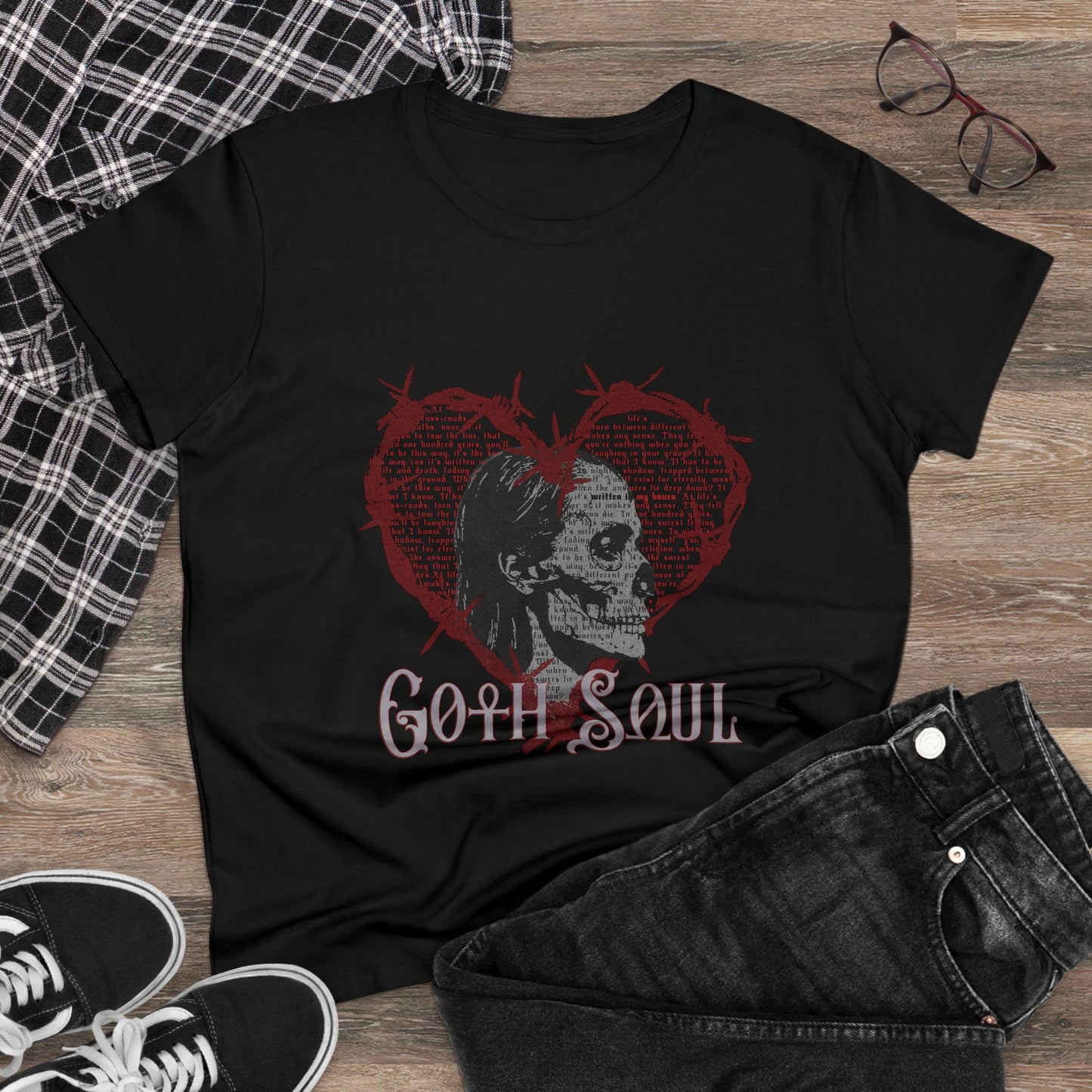 Bones Women's Midweight Cotton Tee with Red Design (USA)