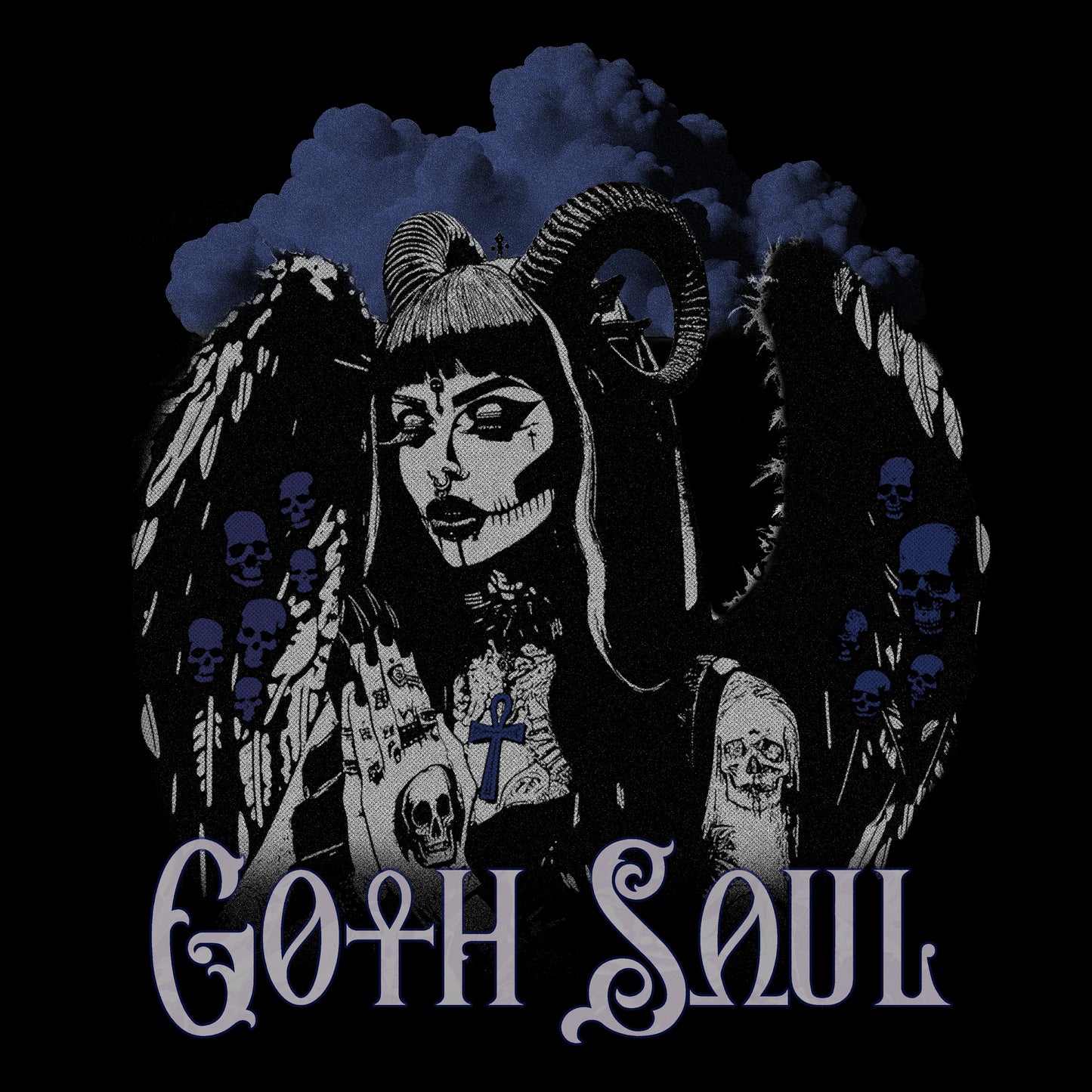 Valkyrie Unisex Black Jersey Short Sleeve Tee with Blue Design (USA)