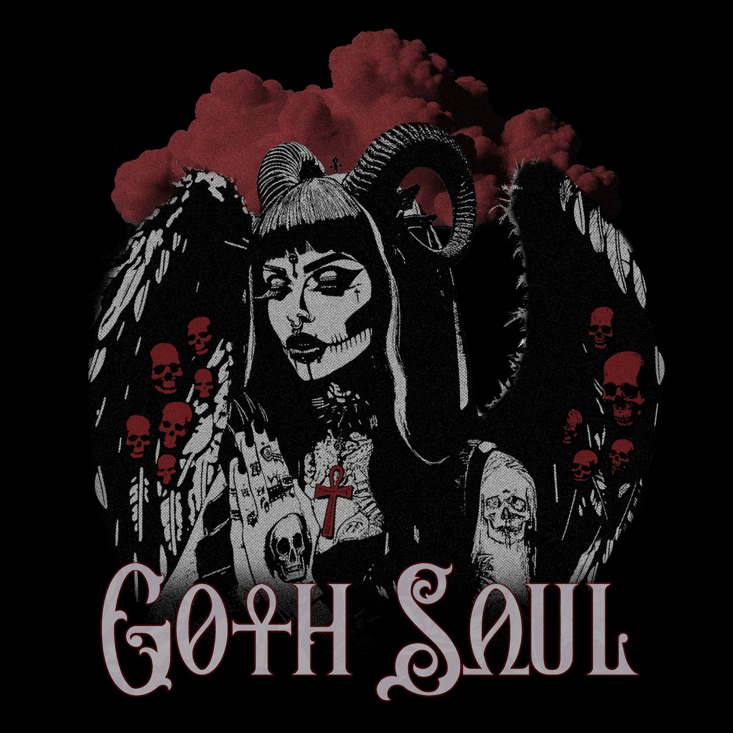 Valkyrie Unisex Black Jersey Short Sleeve Tee with Red Design (USA)