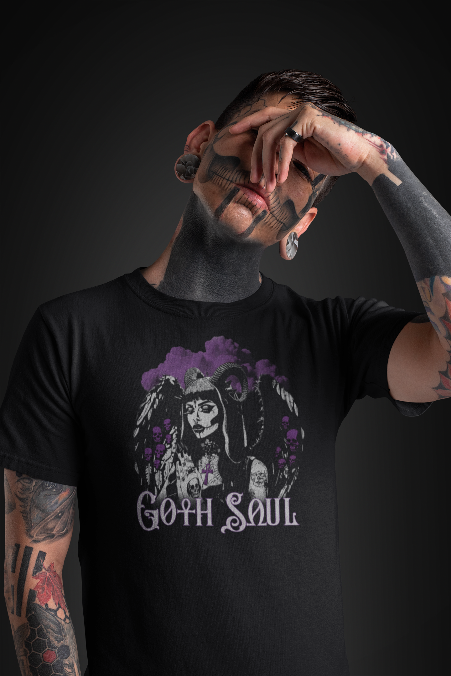 Valkyrie Unisex Black Jersey Short Sleeve Tee with Purple Design (USA)