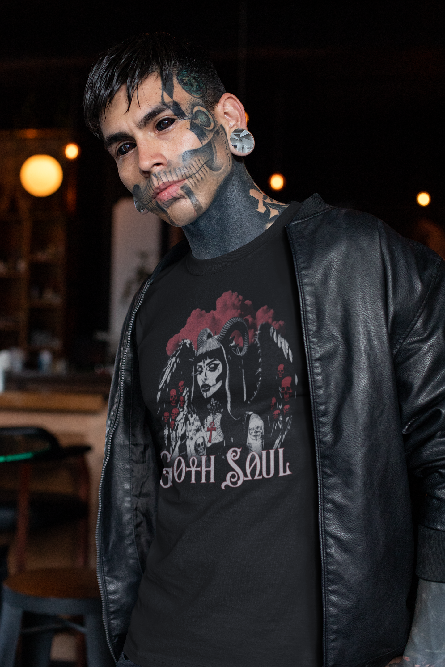Valkyrie Unisex Black Jersey Short Sleeve Tee with Red Design (USA)