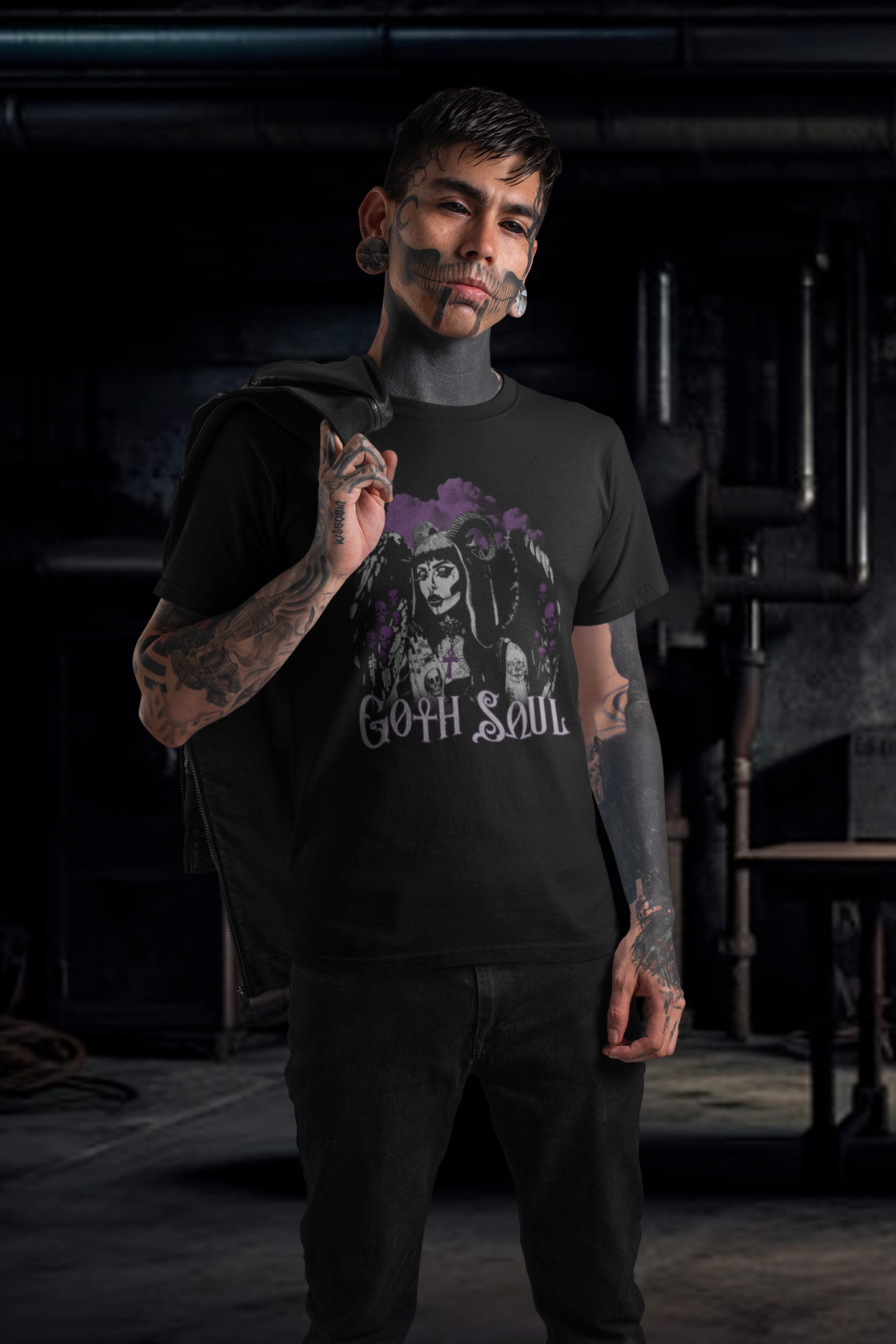 Valkyrie Unisex Black Jersey Short Sleeve Tee with Purple Design (USA)