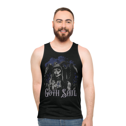 Valkyrie Unisex Black Tank Top (AOP) with Blue Design (USA)
