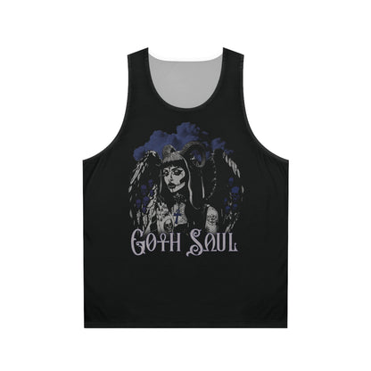 Valkyrie Unisex Black Tank Top (AOP) with Blue Design (USA)