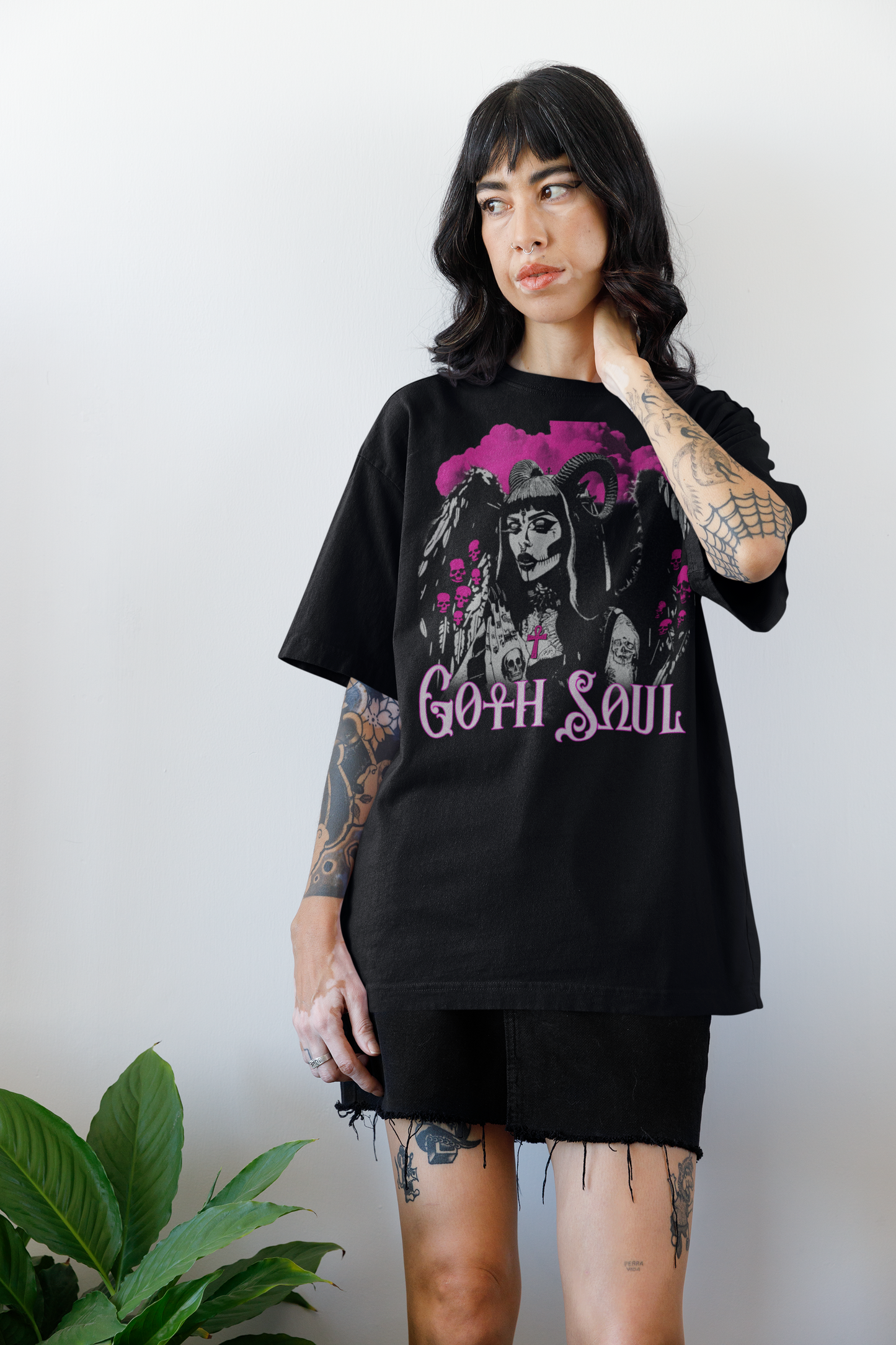 Valkyrie Unisex Black Jersey Short Sleeve Tee with Pink Design (USA)