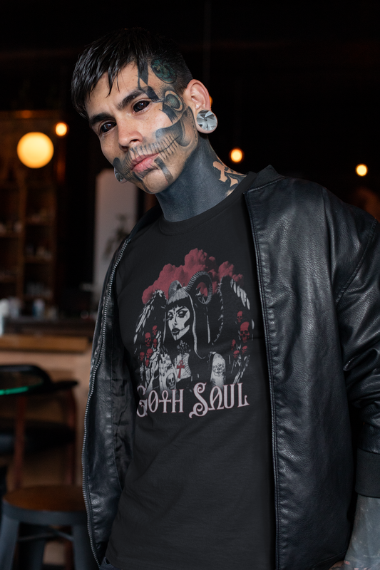 Valkyrie Unisex Black Jersey Short Sleeve Tee with Red Design (USA)